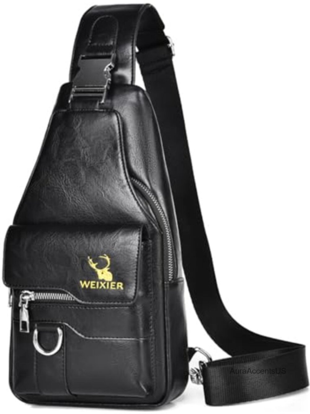 PU Leather Sling Bag Men Waterproof Lightweight Crossbody Chest Bag Hiking
